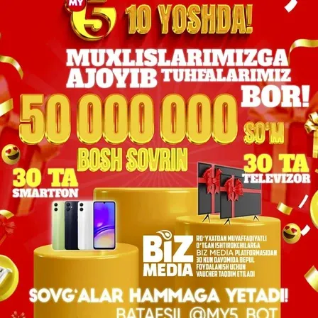 🎉 «Mening yurtim» telekanali 10 yilligiga bag‘ishlangan aksiyani e'lon qiladi!